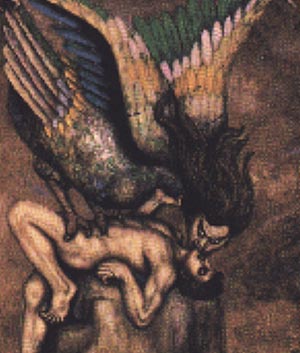 Une stryge : créature mythologique mi-femme, mi-oiseau