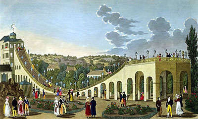 L'attraction « Les Montagnes russes de Belleville » à Paris en 1877