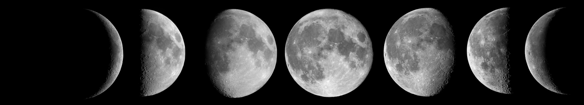 Les différentes phases de la lune, vue de l'hémisphère nord. Mais n'anticipons pas trop… 